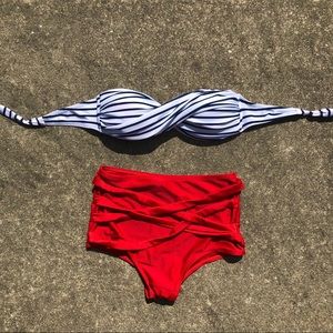 Red White and Blue high waisted bikini set